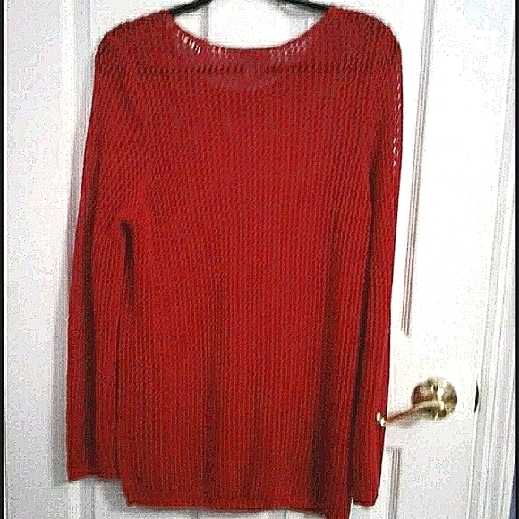 Vintage BFA Classics 90's Red Open-Knit Long Sleeve Oversized Boxy Sweater - Picture 3 of 6